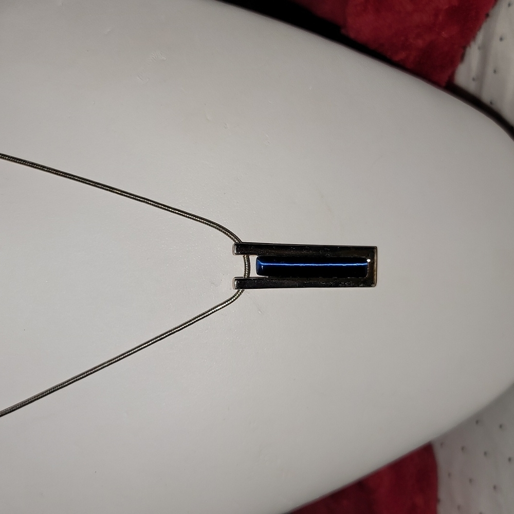 Silver Coloured and Blue Rectangle Necklace